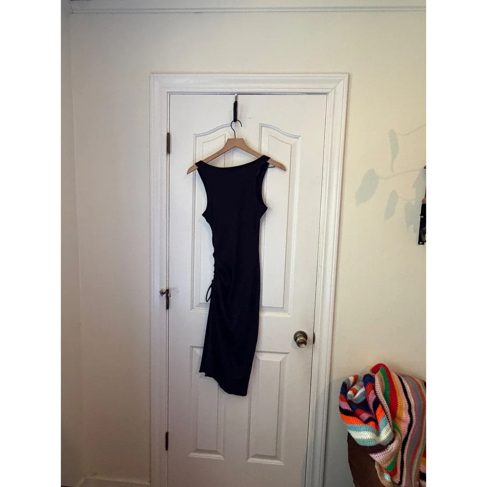 J.Crew | Ruched‎ Midi Tank Dress in Vintage Rib S Black Side Slit Ruched BP250